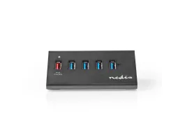 NEDIS USB hub 5-Port QC3.0 / USB3.2 Gen1 Hálózati Áramellátás / USB-áramellátású 5Gbps 5x USB (UHUBUP3510BK)