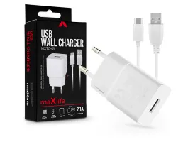 Maxlife USB hálózati töltő adapter + USB - Type-C kábel 1 m-es vezetékkel -   Maxlife MXTC-01 USB Wall Charger - 5V/2,1A