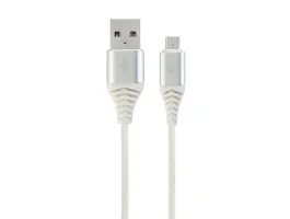 Gembird Premium cotton braided Micro-USB charging and data cable,2m,silver/white