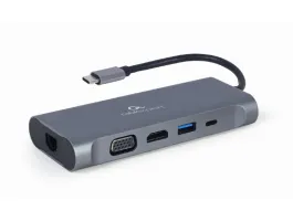 GEMBIRD A-CM-COMBO7-01 Multi Port Adapter USB Type C Hub3.0 HDMI VGA PD card reader stereo audio space grey