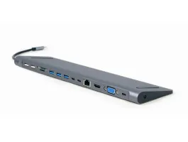 GEMBIRD A-CM-COMBO9-01 USB Type C 9in1multi port adapter USB hub HDMI VGA PD card reader LAN 3.5mm audio space grey