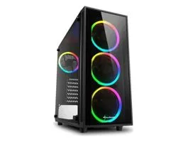 Sharkoon Számítógépház - TG4 RGB (fekete üveg oldal alsó táp ATX 4x120mm RGB Ventillátor 2xUSB3.0 I/O)