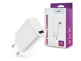 Setty USB hálózati töltő adapter - Setty USB Wall Charger - 5V/3A - fehér