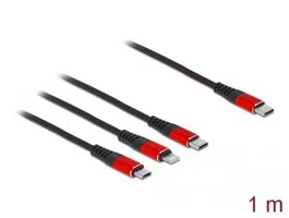 Delock 1 m hosszú, USB töltő kábel 3 az 1 USB Type-C  apa Lightning -, Micro USB- és USB Type-C  csa (86711)