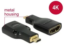 Delock adapter Gyors-sebességű HDMI Ethernettel - HDMI micro-D apa véggel  HDMI-A anya 4K fekete (65664)