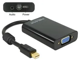 Delock Adapter mini Displayport 1.1-dugós csatlakozó  VGA-csatlakozóhüvely, Audió, MicroUSB, fekete (65598)