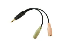 Logilink Audioadapter, 3,5 mm-es 4 tűs/M - 2x3,5 mm-es 3 tűs/F, fekete, 0,15 m (CA0021)