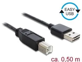 Delock Kábel, EASY-USB 2.0-s A-típusú csatlakozódugó  USB 2.0-s B-típusú csatlakozódugó, 0,5 m, fek (83684)