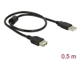 Delock USB2.0 hosszabító kábel A-tip. dugó  A-tip aljzat csatlakozókkal, 0.5m (83401)