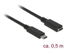 Delock Bovítokábel SuperSpeed USB (USB 3.1 Gen 1) USB Type-C dugó  hüvely, 3 A, 0,5 m, fekete (85532)