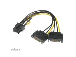 ADA Akasa 2xSATA apa - 6+2pin PCIe anya adapter - 15cm - AK-CBPW19-15