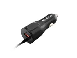 CANYON Autós Töltő, 1 portos, 1xUSB, 5V-2,4A, Beépített Lightning kábellel, fekete - CNE-CCA033B