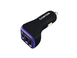 CANYON Autós Töltő, 3 portos, 2xUSB-A, 1xUSB-C, 5V-2,4A, 18W, fekete-lila - CNE-CCA08PU