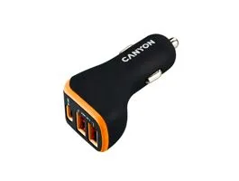 CANYON Autós Töltő, 3 portos, 2xUSB-A, 1xUSB-C, 5V-2,4A, 18W, fekete-narancs - CNE-CCA08BO