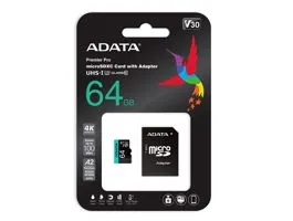 ADATA 64GB SD micro Premier Pro (SDXC Class 10 UHS-I U3) (AUSDX64GUI3V30SA2-RA1) memória kártya adapterrel