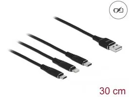 Delock 87152 30cm 3 az 1-ben USB-A - Lightning/MicroUSB/USB-C töltő kábel