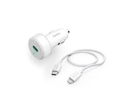 HAMA szivargyújtó töltő adapter Type-C bemenettel + Type-C - Lightning kábel - 20W - HAMA Charger Kit with USB-C - Light