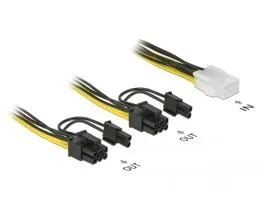 Delock PCI Express tápkábel 6 tűs hüvely  2 x 8 tűs dugó 15 cm (85452)