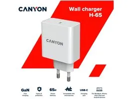 CANYON Hálózati Töltő, 1 portos, USB-C, 65W, fehér - CND-CHA65W01