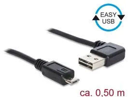 Delock Kábel, EASY-USB 2.0-s A- típusú csatlakozódugó, ívelt bal / jobb  USB 2.0-s Micro-B-típusú c (85163)