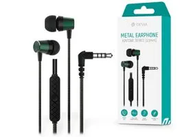 Devia univerzális sztereó felvevős fülhallgató - 3,5 mm jack - Devia Kintone  Series Metal Earphone - zöld