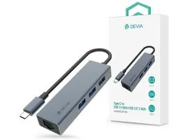 Devia USB Type-C - USB 3.1 + RJ45 + 3xUSB 3.0 elosztó/adapter - Devia Leopard  Series 5 in 1 Hub - szürke