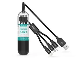 Devia USB-A - USB Type-C / Lightning / micro USB töltőkábel 1,2 m-es vezetékkel - Devia Kintone Series Tube Cable 3in1 -