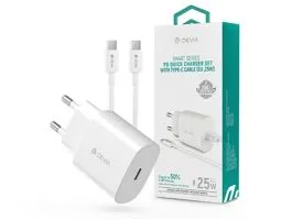 Devia hálózati töltő adapter Type-C bemenettel + Type-C - Type-C adatkábel - 25W - Devia Smart Series PD Quick Charger S