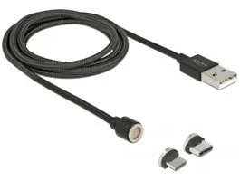 Delock Mágneses USB adat- és töltokábel készlet Micro USB vagy USB Type-C-hez, fekete 1,1 m (85723)