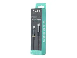 AVAX CB603B POWER+ LED Type C-Type C 140W gyorstöltő, sodorszálas kábel 1m, 5A, fekete