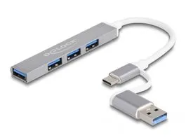 Delock 4 portos vékony USB Hub USB Type-C  vagy USB A-típusú - 3 x USB 2.0 Type-A csatlakozóhüvely + 1 x USB 5 Gbps Type