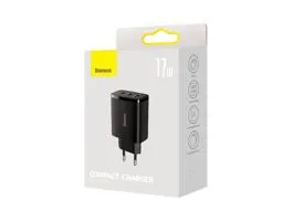 Baseus kompakt töltő CCXJ020101 3xUSB 17W EU fekete (BAS606961)