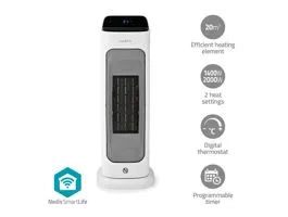 NEDIS SmartLife kerámia PTC ventilátorfűtő Wi-Fi 2000 W 2 Hőbeállítások Oszcilláló Kijelző 10 - 49 °C Android / IOS Fehé