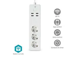 NEDIS SmartLife elosztót Wi-Fi 3x Földelt csatlakozó (CEE 7/3) / 4 x USB 16 A 3680 W 1.80 m -10 - 40 °C Android / IOS Fe