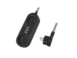 Logilink Elosztó 2-es, 2x CEE 7/3 + 3x USB-A, textil kábel, fekete (LPS262U)