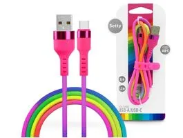 Setty USB - USB Type-C adat- és töltőkábel 1,2 m-es vezetékkel - Setty Rainbow -5V/2,1A