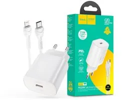 HOCO hálózati töltő adapter Type-C bemenettel + 1 m-es Type-C - Lightning kábel - 25W - HOCO N22 Charger Set PD + QC - f