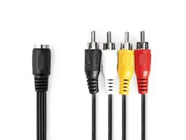 NEDIS DIN audio kábel DIN 5-Pin Aljzat 4x RCA Dugasz Nikkelezett 0.20 m Kerek PVC Fekete Label (CAGL20475BK02)