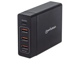 Manhattan Telefon töltő  - 1db USB-C: 20V/3A, 3db USB-A: 5V/2.4A, Total: 72W