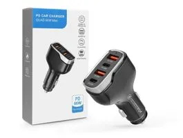 Quad szivargyújtó töltő adapter 2xUSB + 2xType-C bemenettel - 66W - Quad    CC53-2A2C Car Charger PD 66W + QC 3.0 - feke