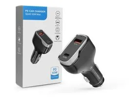 Quad szivargyújtó töltő adapter USB + Type-C bemenettel - 83W - Quad CC53-1A1C Car Charger PD 65W + QC 3.0 - fekete