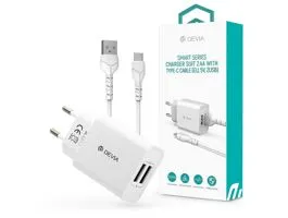 Devia 2xUSB hálózati töltő adapter + USB - Type-C kábel 1 m-es vezetékkel -   Devia Smart Series Charger Suit With Type-