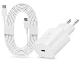 Samsung gyári hálózati töltő adapter Type-C bemenettel + 1,8 m-es Type-C -   Type-C kábel - 25W - EP-TA800EWE + EP-DW767