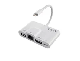 Promate Multimédia Hub - MEDIASYNC LT (Lightning 4in1 HUB, 1x4K HDMI, 1xUSB 3.0, 1xLightning, RJ45, fehér)