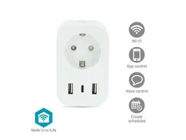 NEDIS SmartLife Intelligens Csatlakozó Wi-Fi IP21 Teljesítmény mérő 3680 W Type F (CEE 7/7) / 1x USB-C / 2x USB 0 - 55 °