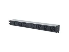 Manhattan elosztó - 19&quot; 1U Rackmount elosztó, 8db C19 aljzat, 2m eltávolítható kábel, ki-be kapcsológomb