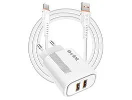 S-Link Hálózati töltő - SL-EC50 (2xUSB, 5V/2.4A, 12W, Gyorstöltés, Micro-USB 100cm adat+töltőkábel, fehér)