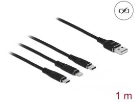 Delock 1 m hosszú, USB töltő kábel 3 az 1-ben Lightning -, Micro USB- és USB Type-C  csatlakozáshoz, (87155)