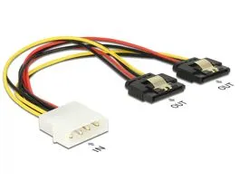 Delock Molex-tápkábel 4 tus csatlakozódugóval  2 x 15 tus SATA-csatlakozóhüvely, fém, 20 cm (85237)