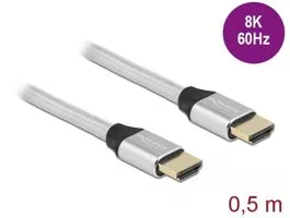 Delock Ultra nagy sebességű HDMI kábel 48 Gbps 8K 60 Hz ezüst 0,5 m tanúsítvánnyal (85365)